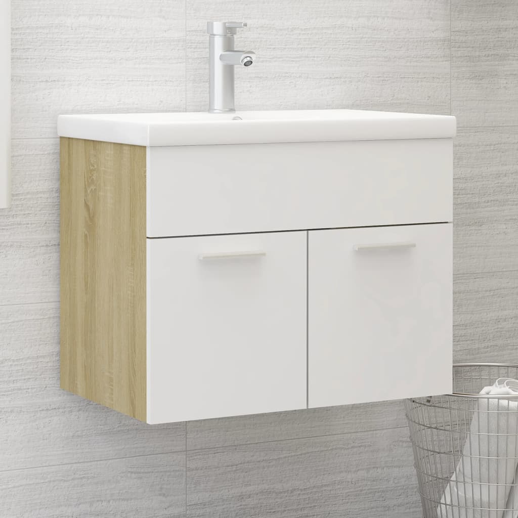 Waschbeckenunterschrank Weiß Sonoma-Eiche 60x38,5x46 cm