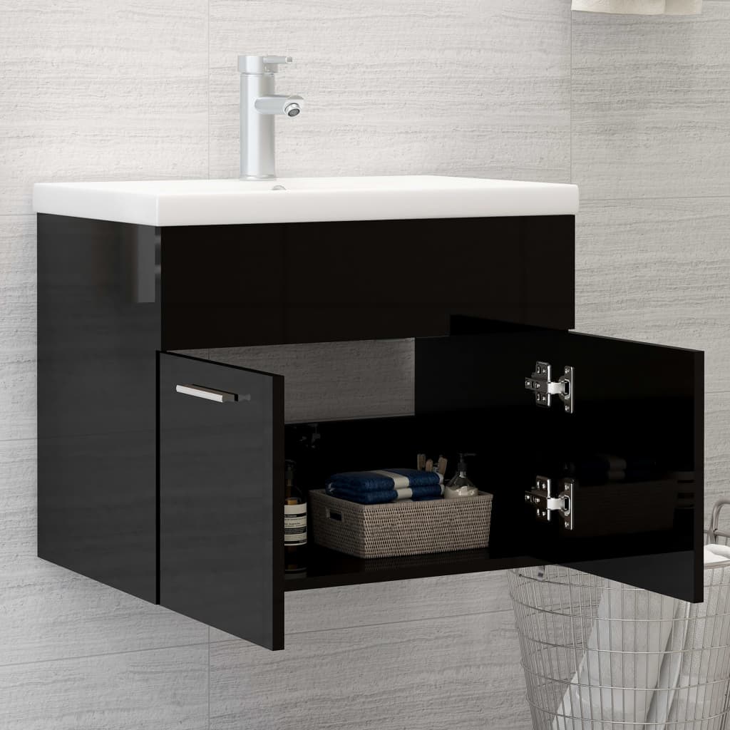 Waschbeckenunterschrank Hochglanz-Schwarz 60x38,5x46 cm