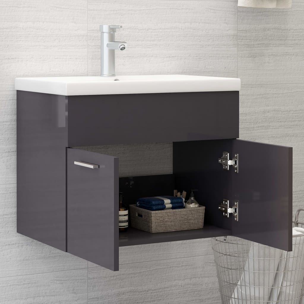 Waschbeckenunterschrank Hochglanz-Grau 60x38,5x46cm