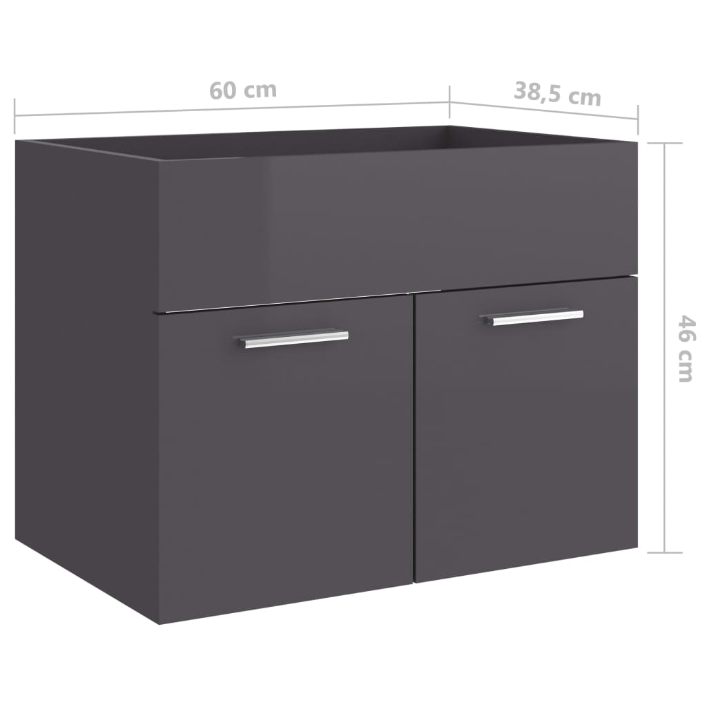 Waschbeckenunterschrank Hochglanz-Grau 60x38,5x46cm