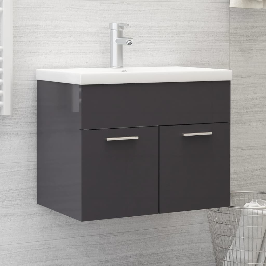 Waschbeckenunterschrank Hochglanz-Grau 60x38,5x46cm