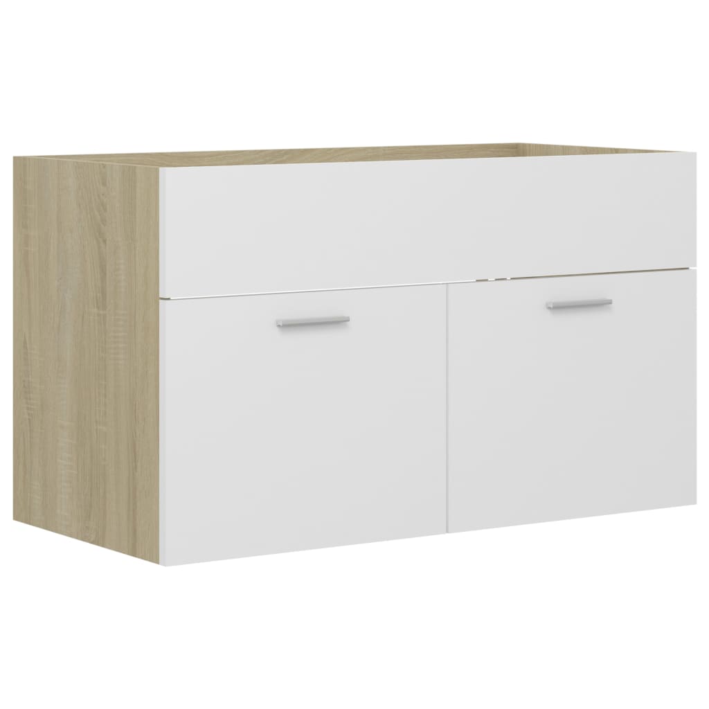 Waschbeckenunterschrank Weiß Sonoma-Eiche 80x38,5x46 cm