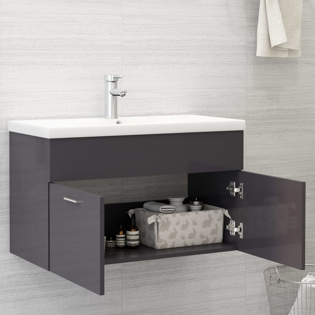 Waschbeckenunterschrank Hochglanz-Grau 80x38,5x46cm