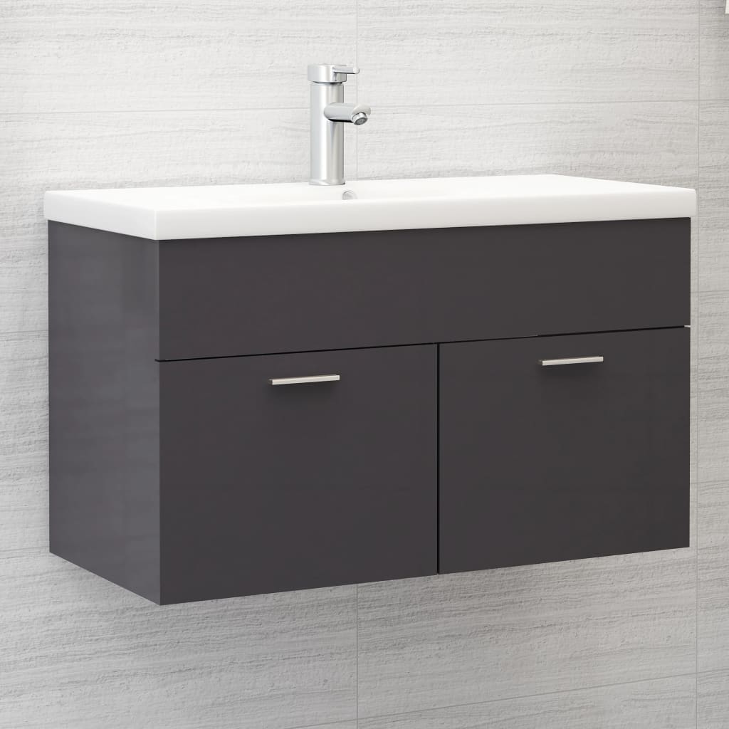 Waschbeckenunterschrank Hochglanz-Grau 80x38,5x46cm