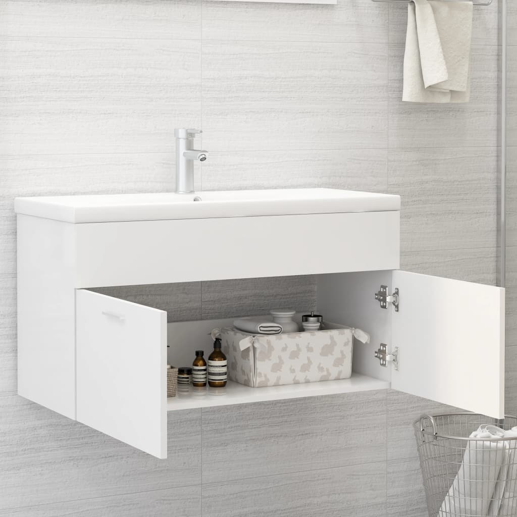 Washbasin Cabinet White 90x38.5x46 cm Wood Material