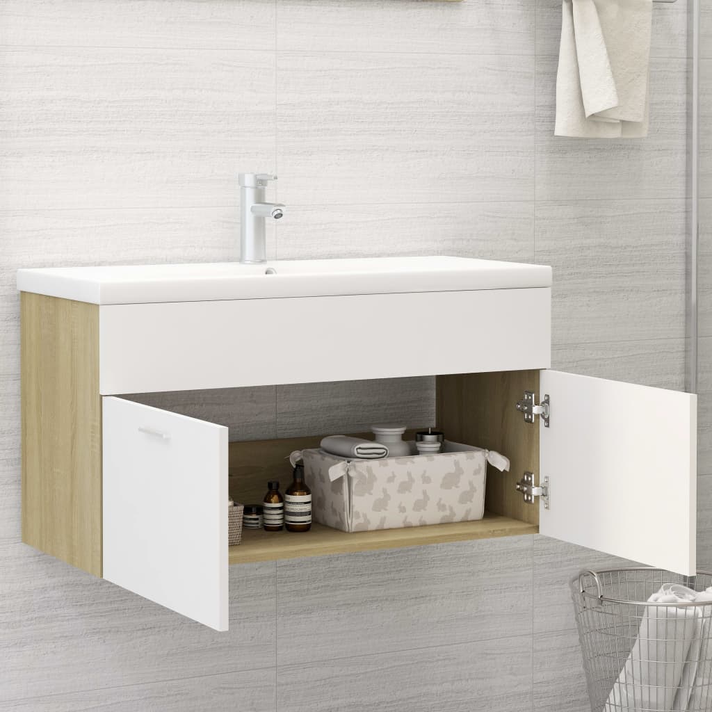 Washbasin Cabinet White Sonoma Oak 90x38.5x46 cm
