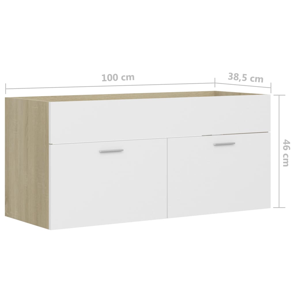 Waschbeckenunterschrank Weiß Sonoma-Eiche 100x38,5x46 cm