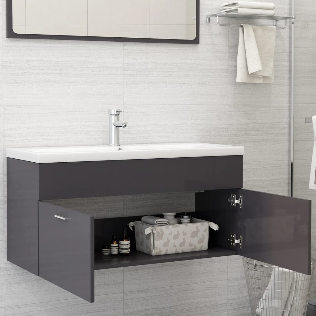 Waschbeckenunterschrank Hochglanz-Grau 100x38,5x46 cm