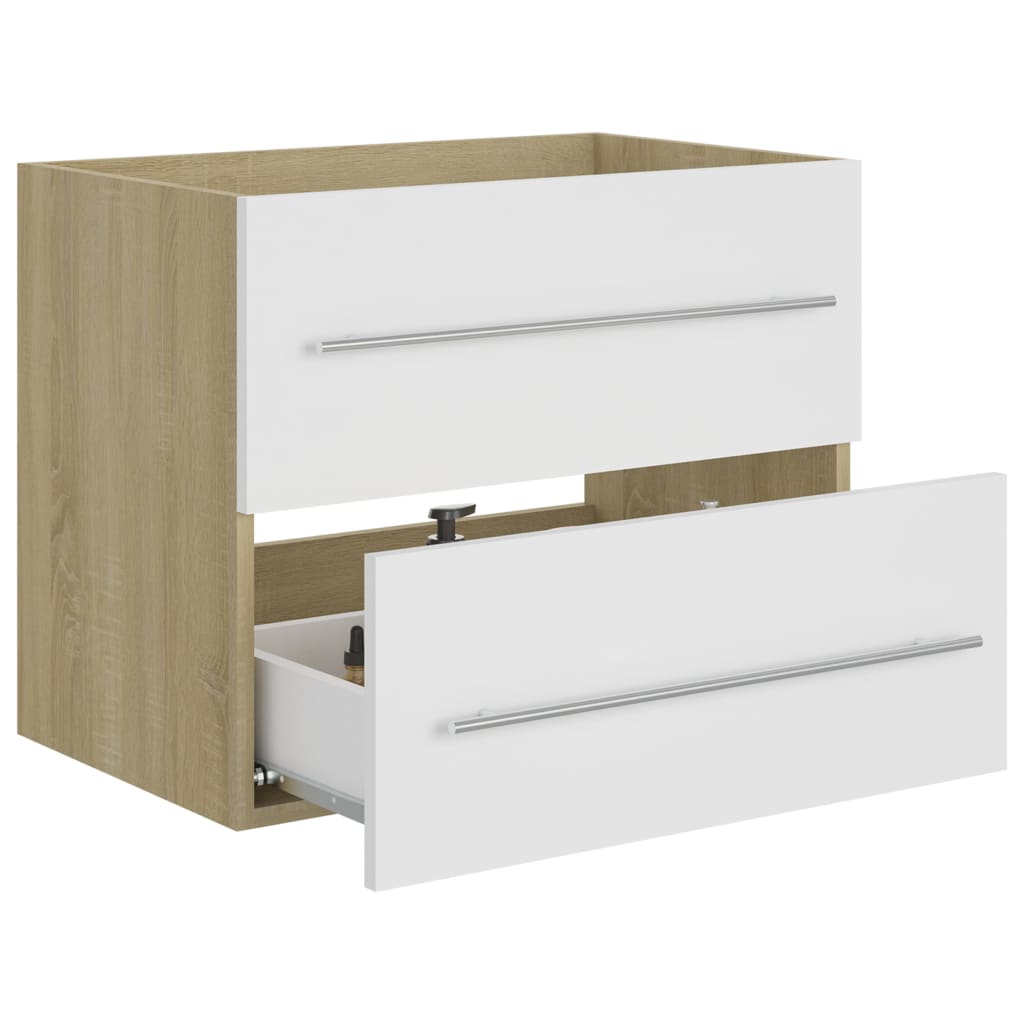 Waschbeckenunterschrank Weiß Sonoma-Eiche 60x38,5x48 cm