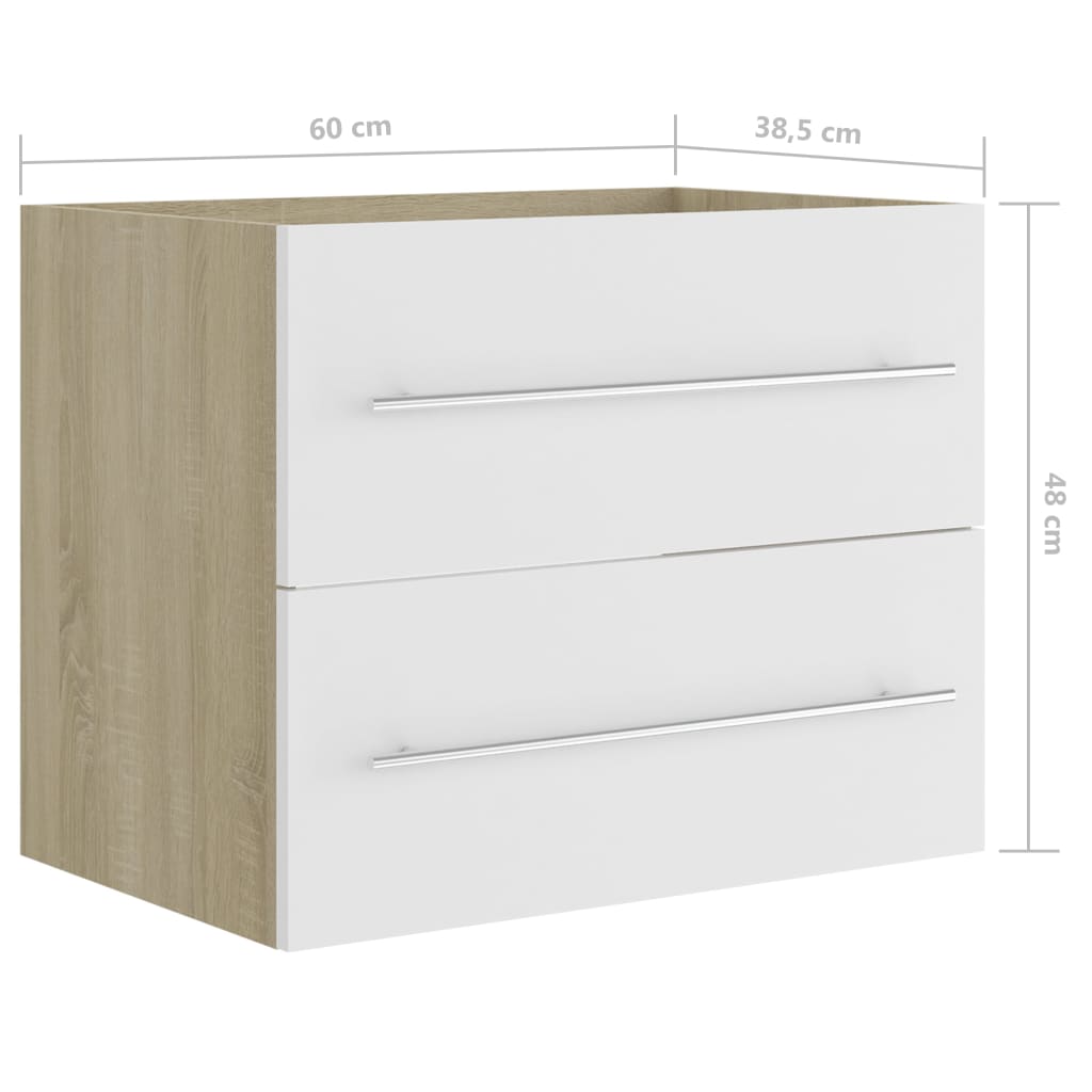 Waschbeckenunterschrank Weiß Sonoma-Eiche 60x38,5x48 cm