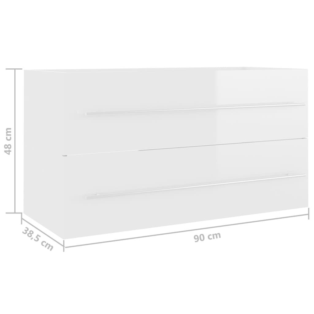 Waschbeckenunterschrank Hochglanz-Weiß 90x38,5x48 cm