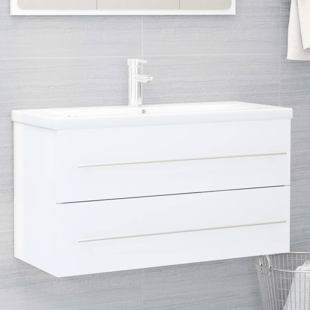 Waschbeckenunterschrank Hochglanz-Weiß 90x38,5x48 cm