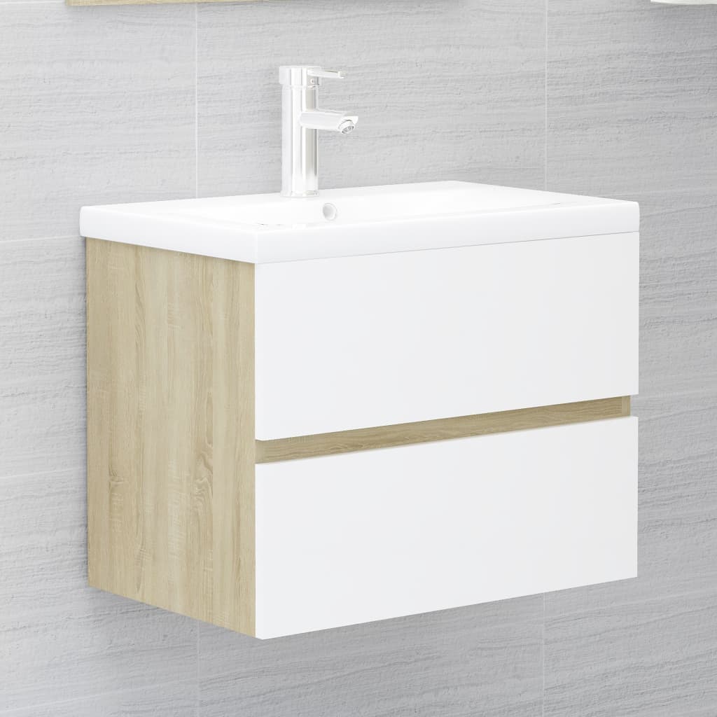 Waschbeckenunterschrank Weiß Sonoma-Eiche 60x38,5x45 cm