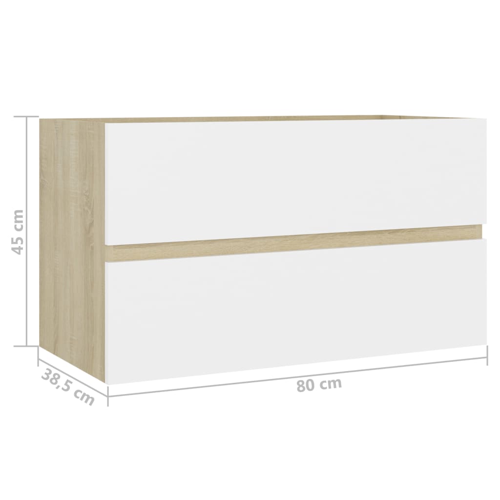 Waschbeckenunterschrank Weiß Sonoma-Eiche 80x38,5x45 cm