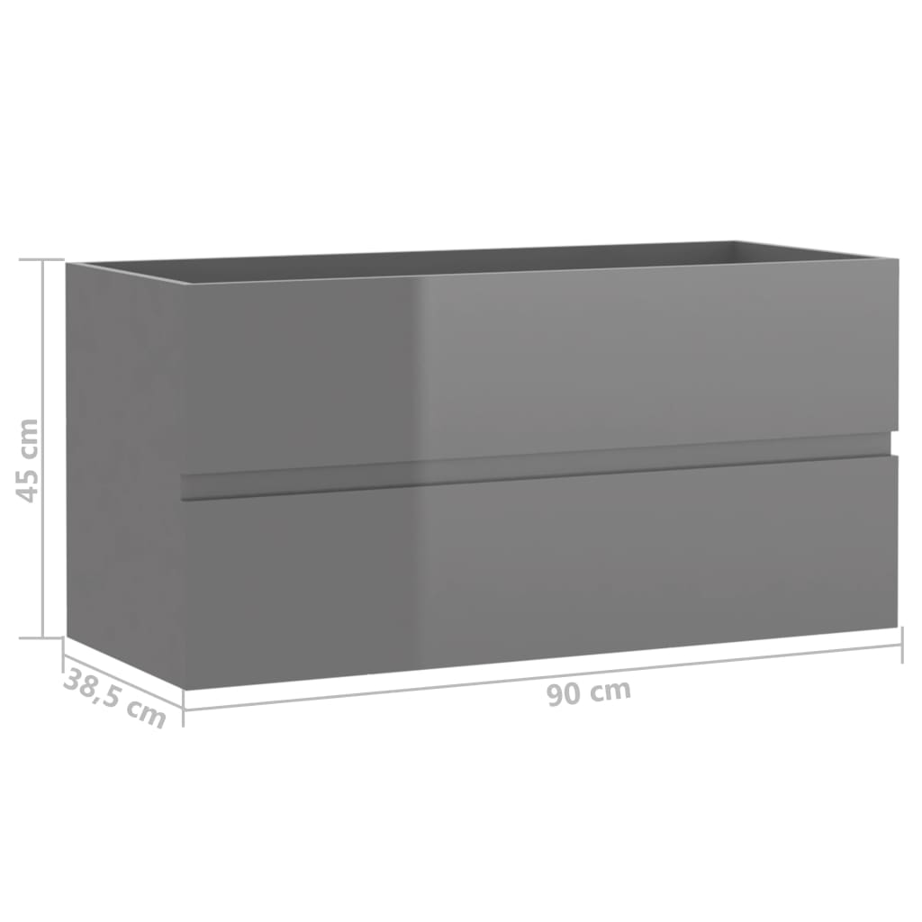 Waschbeckenunterschrank Hochglanz-Grau 90x38,5x45cm