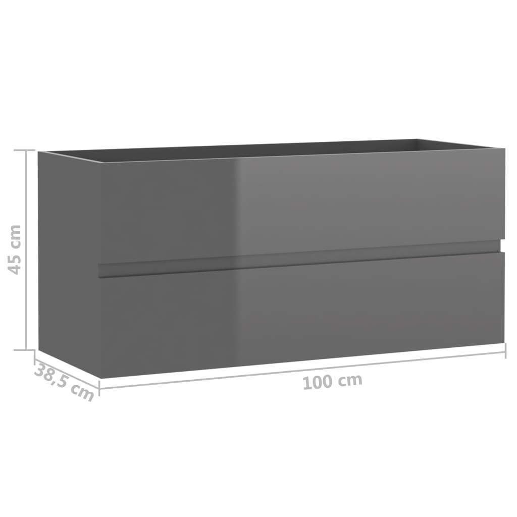 Waschbeckenunterschrank Hochglanz-Grau 100x38,5x45 cm