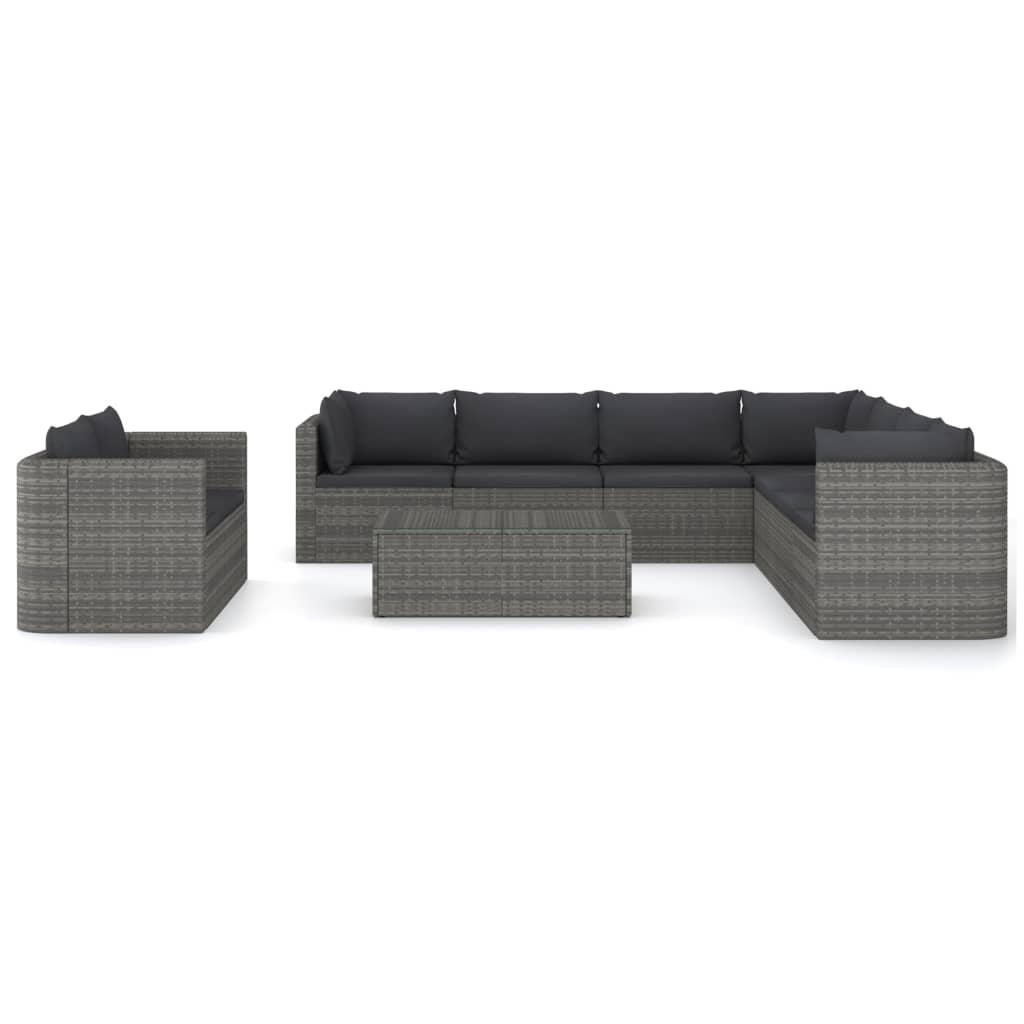 Salon de jardin 10 pièces avec coussins, en résine tressée, gris
