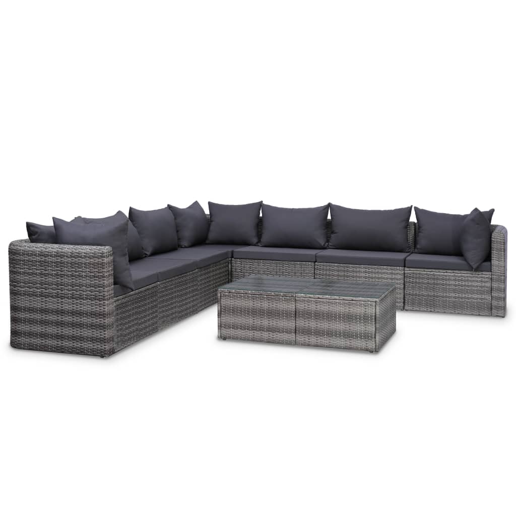 Salon de jardin 10 pièces avec coussins, en résine tressée, gris
