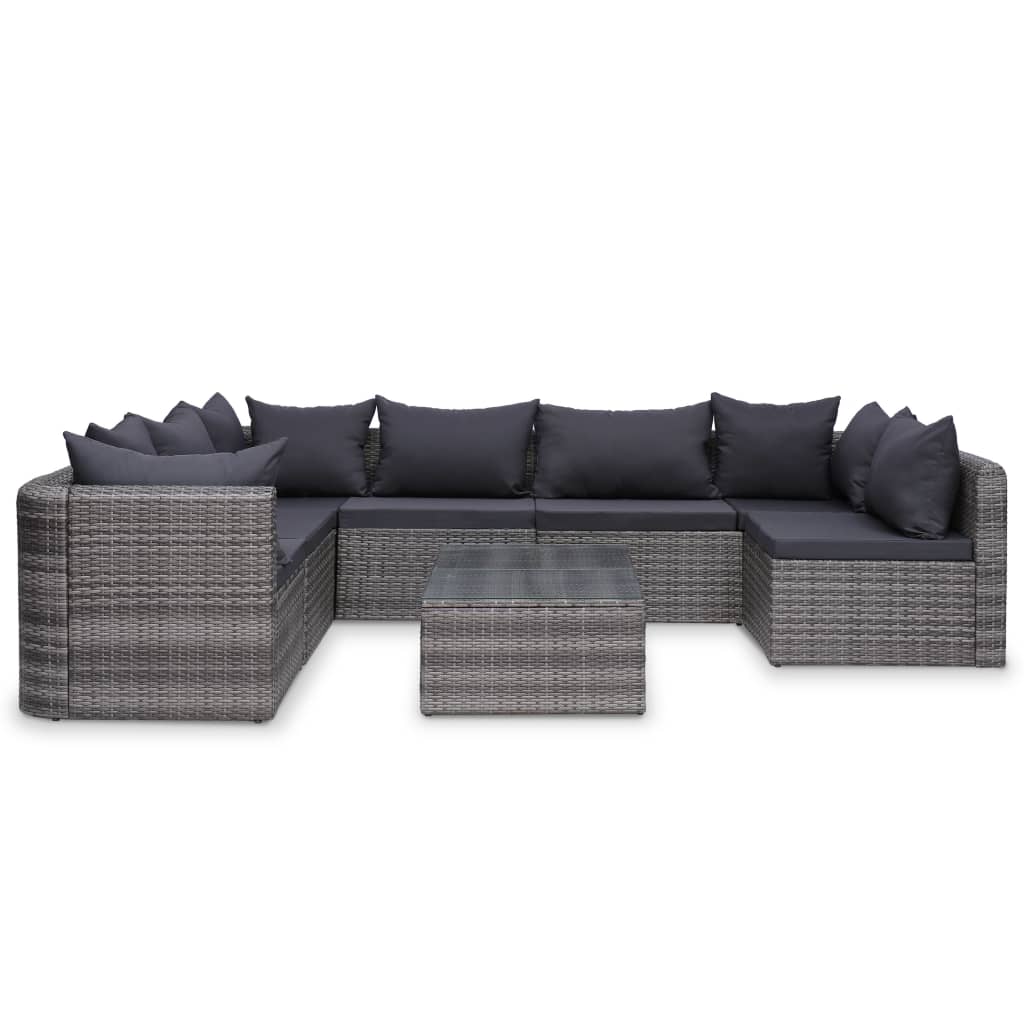 Salon de jardin 10 pièces avec coussins, en résine tressée, gris
