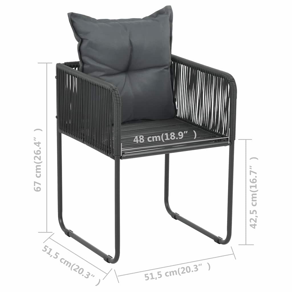 3-tlg. Garten-Essgruppe PVC Rattan Schwarz und Braun