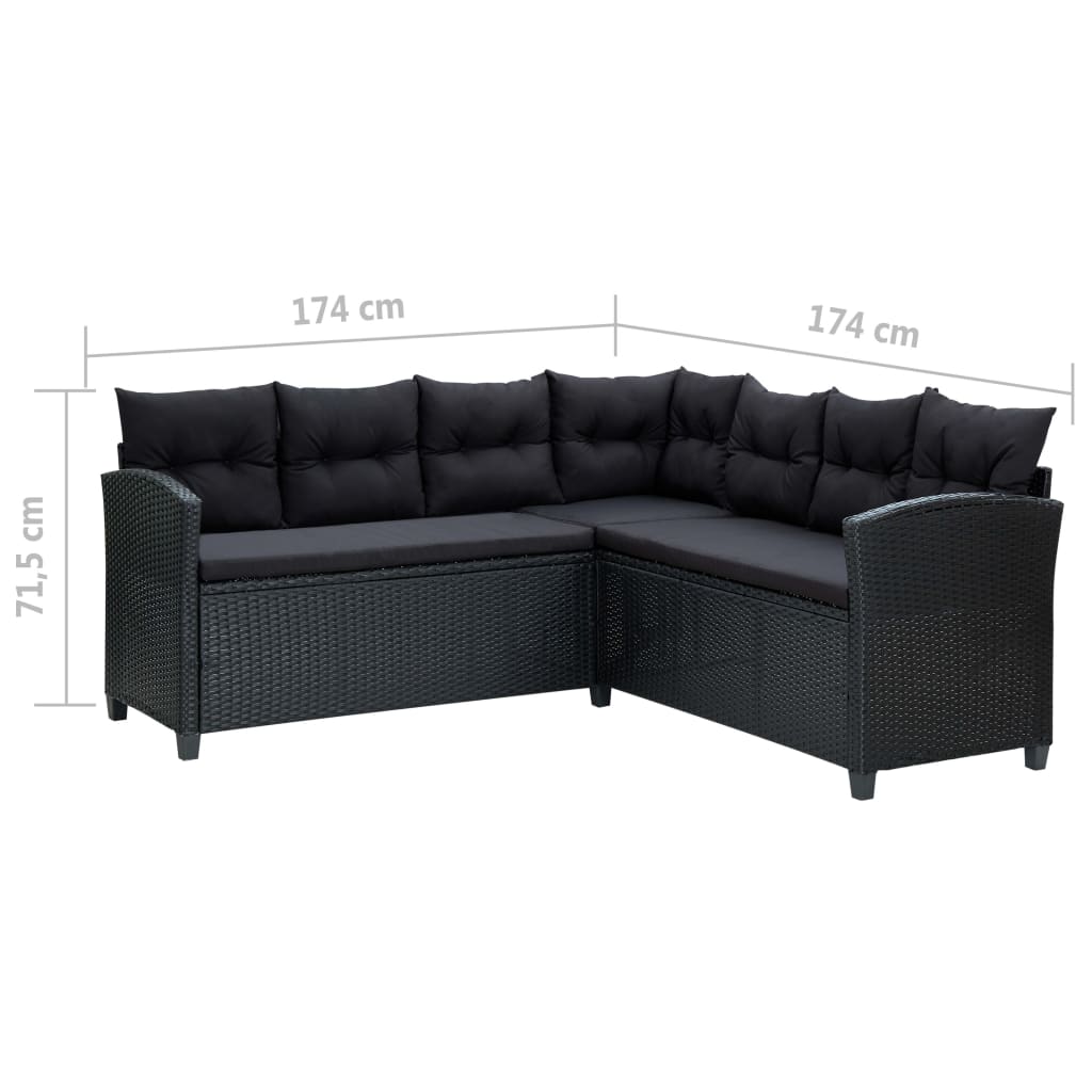 6-tlg. Garten-Lounge-Set mit Auflagen Poly Rattan Schwarz