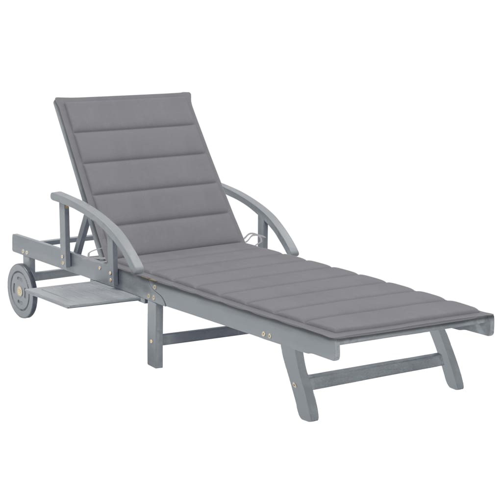Chaise longue avec coussin en bois d'acacia massif
