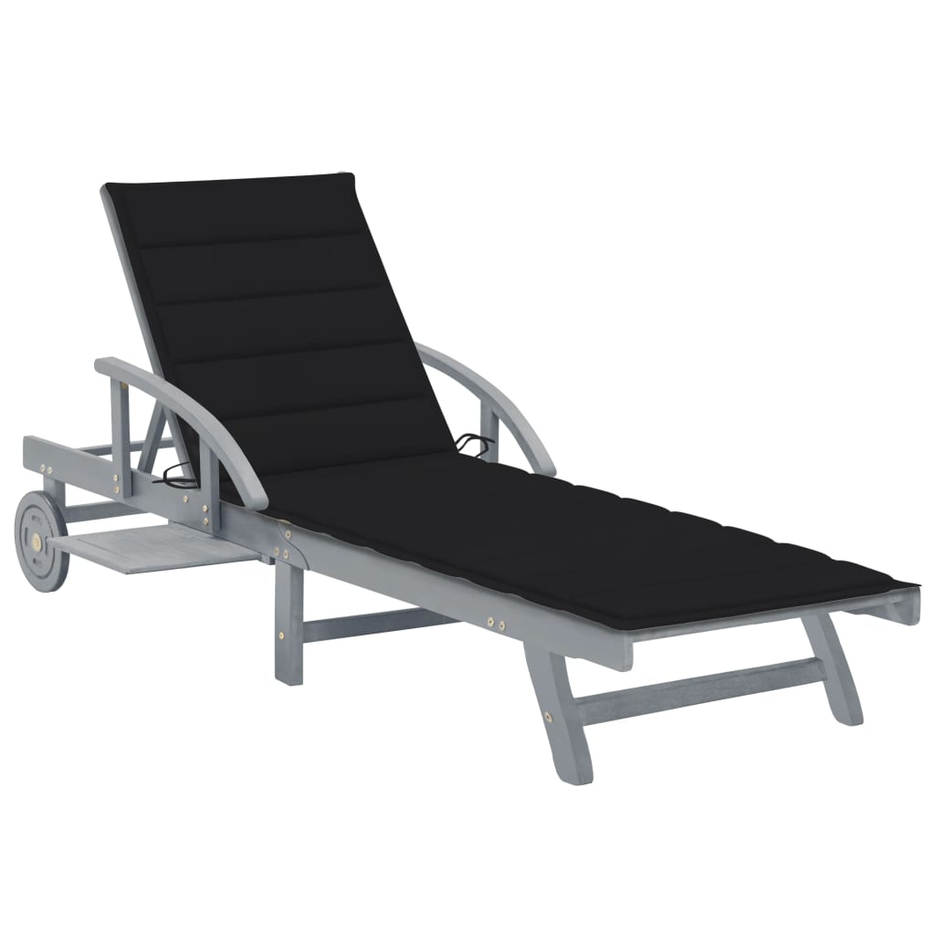 Chaise longue avec coussin en bois d'acacia massif