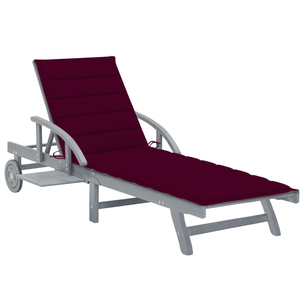Chaise longue avec coussin en bois d'acacia massif