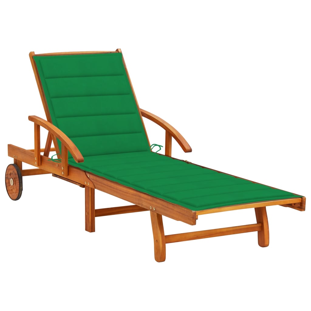 Chaise longue avec coussin en bois d'acacia massif