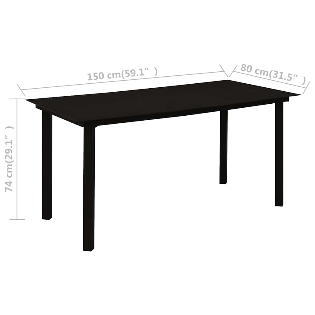 5-tlg. Garten-Essgruppe Schwarz Glas und Stahl