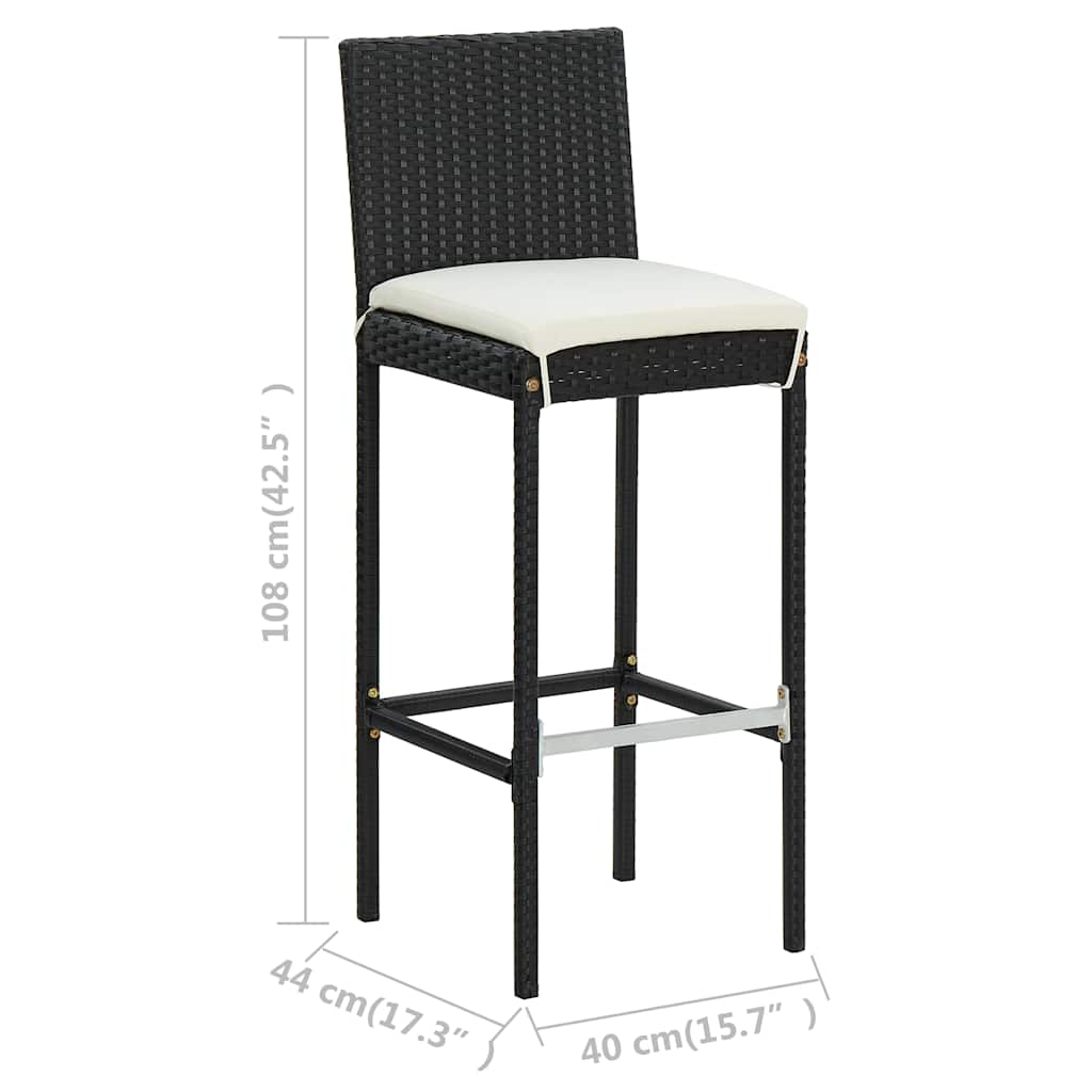 3-tlg. Gartenbar-Set mit Kissen Poly Rattan Schwarz