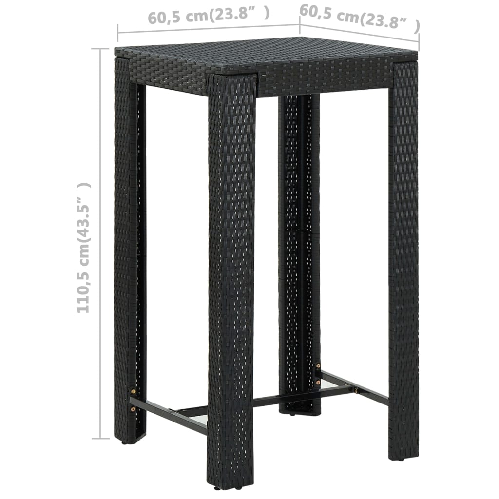 5-tlg. Gartenbar-Set mit Kissen Poly Rattan Schwarz