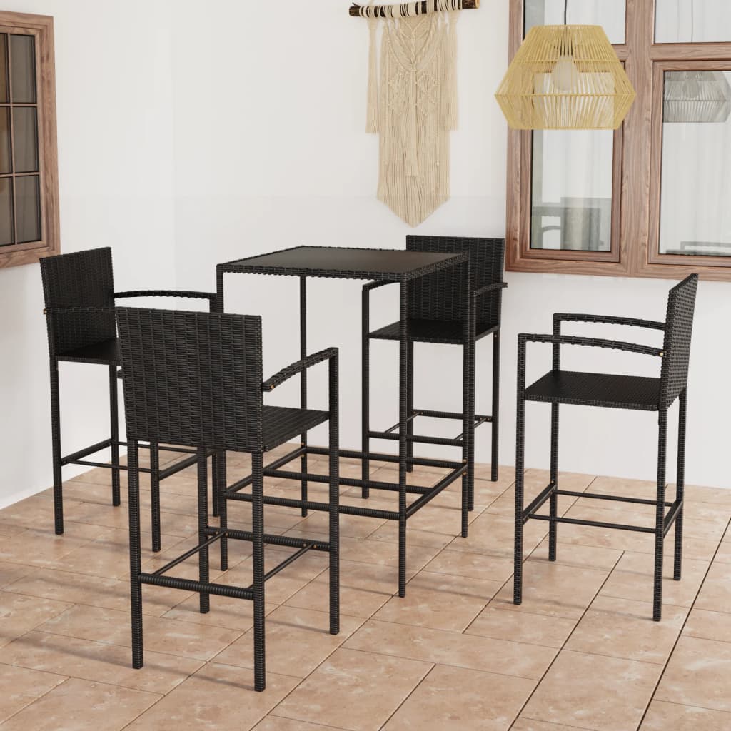 Ensemble de bar de jardin 5 pièces en résine tressée noire