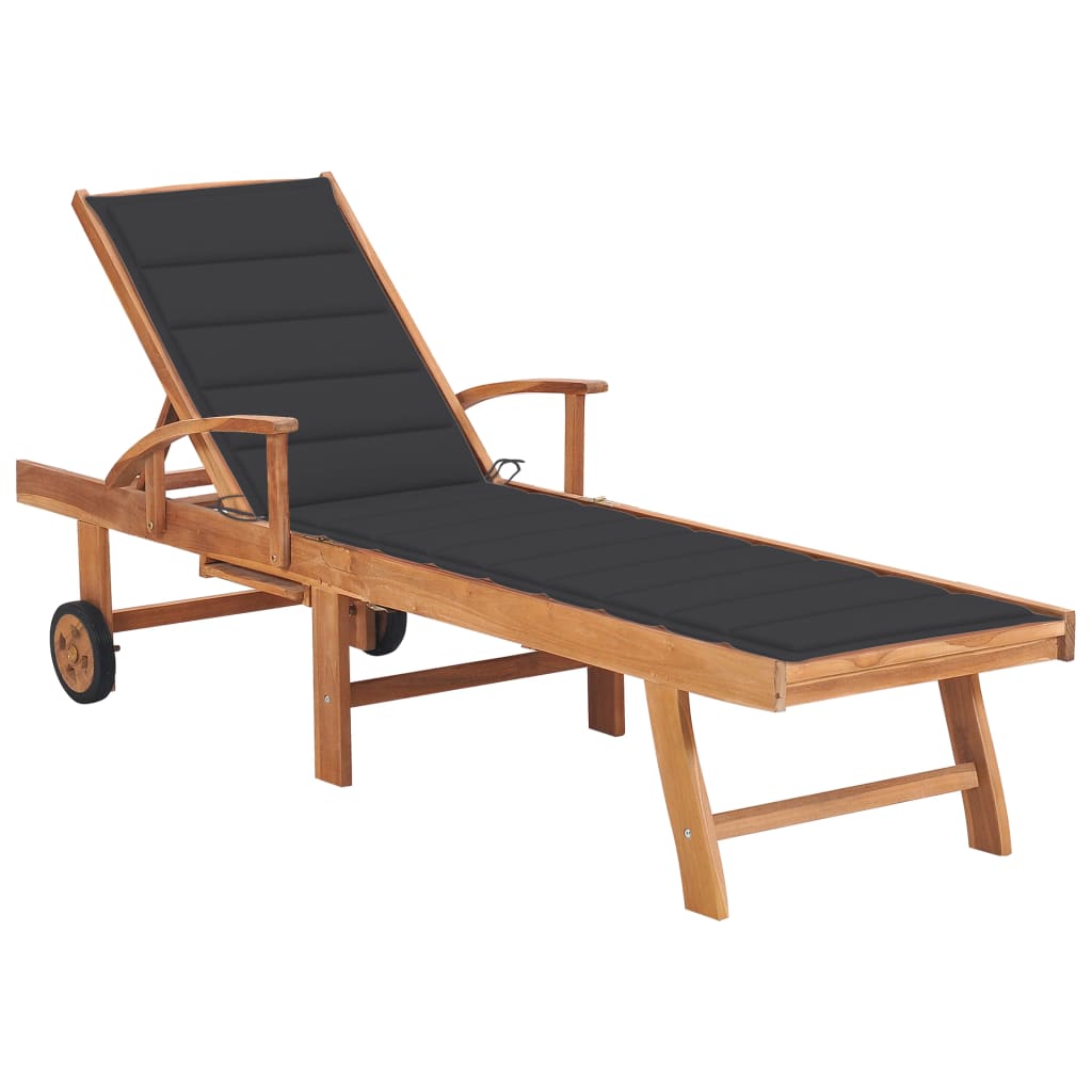 Chaise longue avec coussin en bois de teck massif anthracite