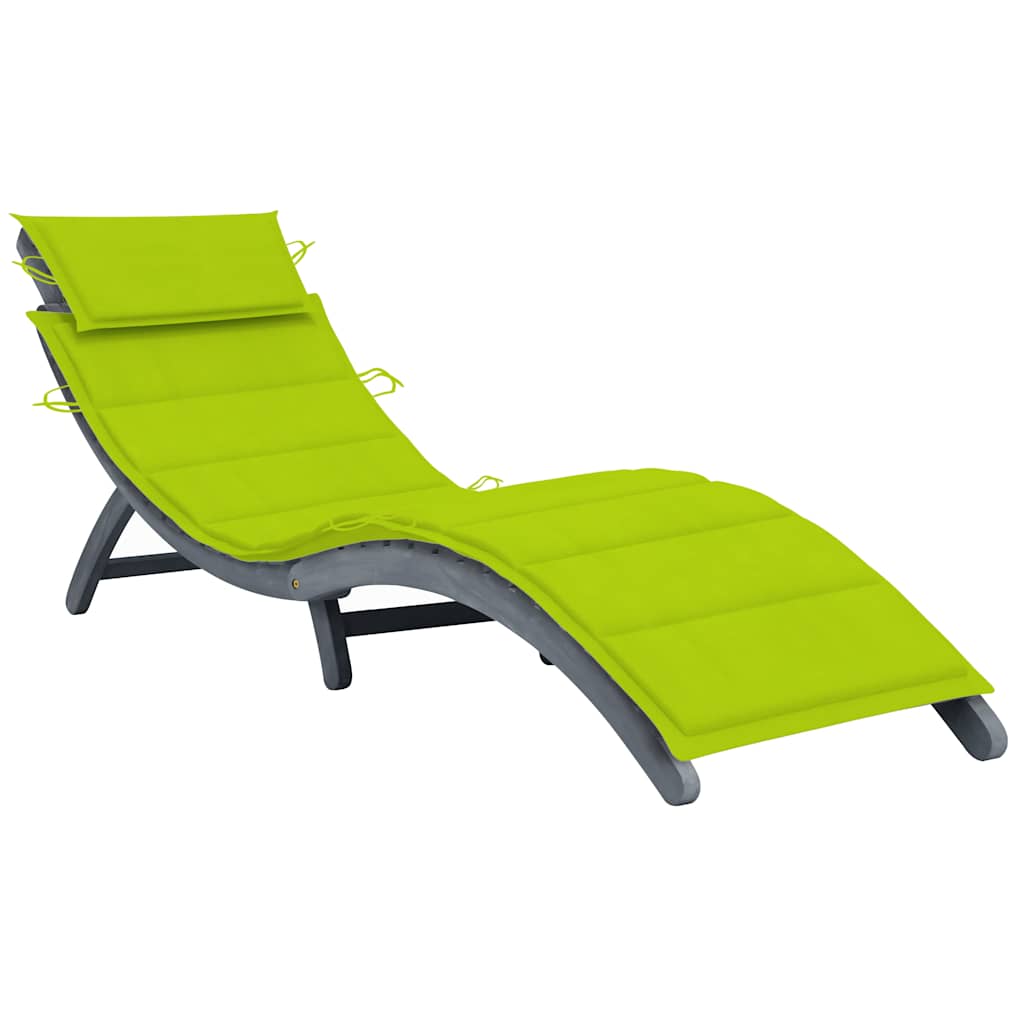 Bain de soleil avec coussin en bois d'acacia massif gris