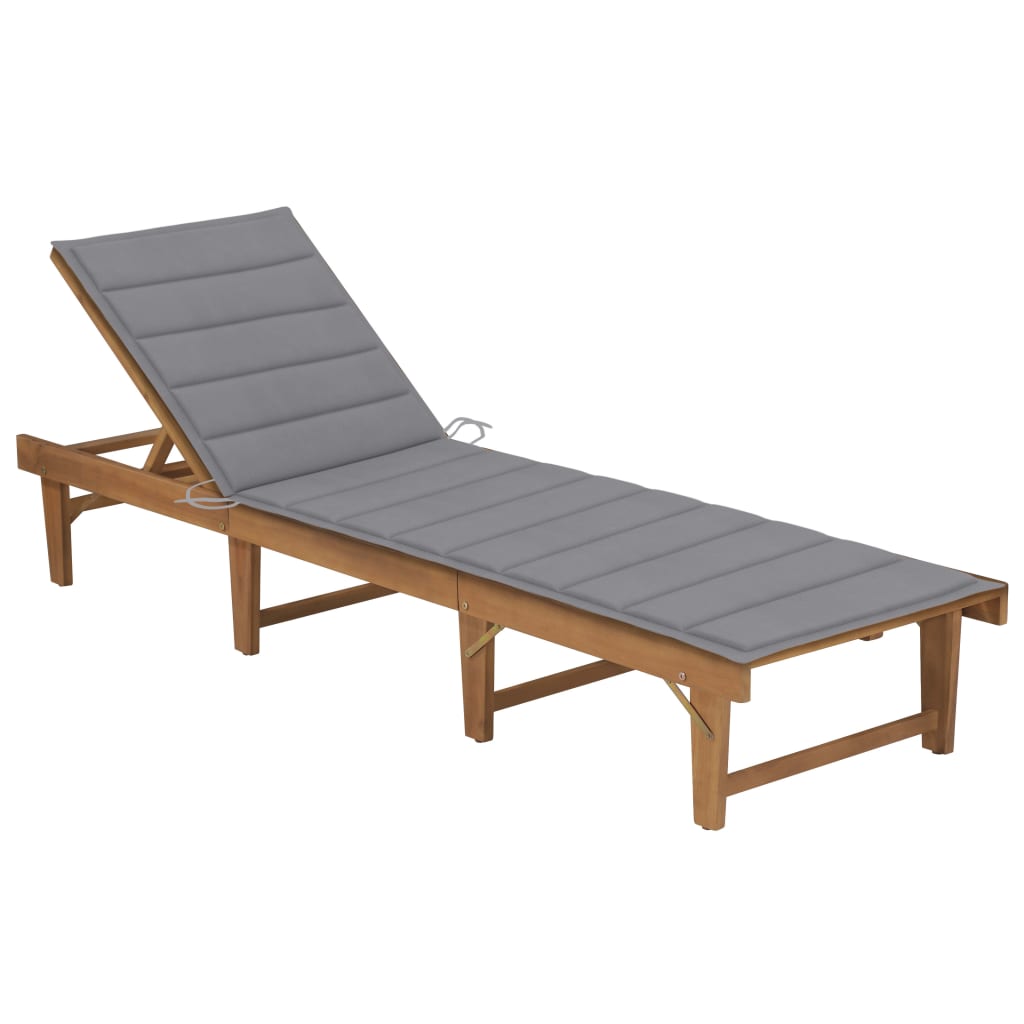 Folding sun lounger with cushion made of solid acacia wood