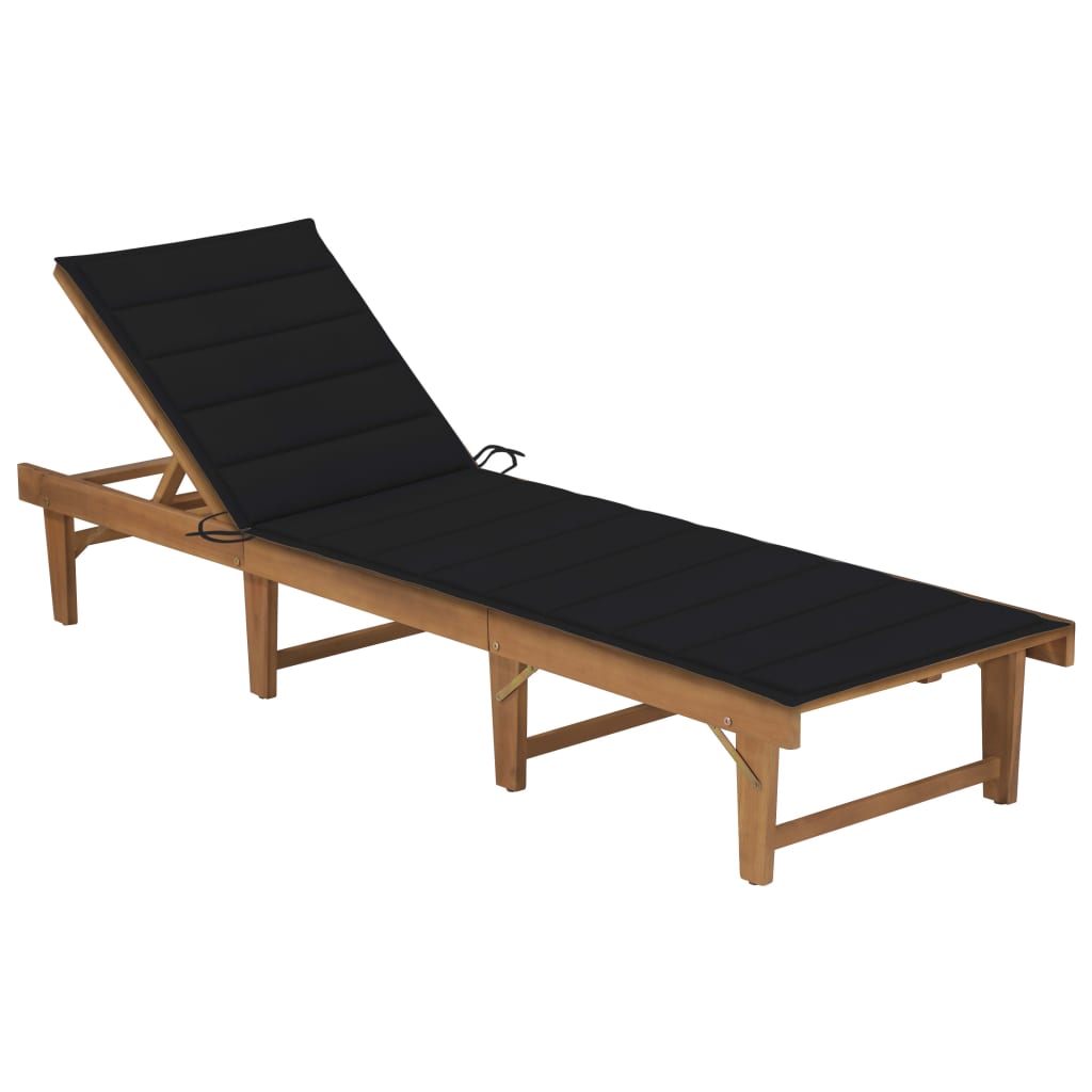Folding sun lounger with cushion made of solid acacia wood