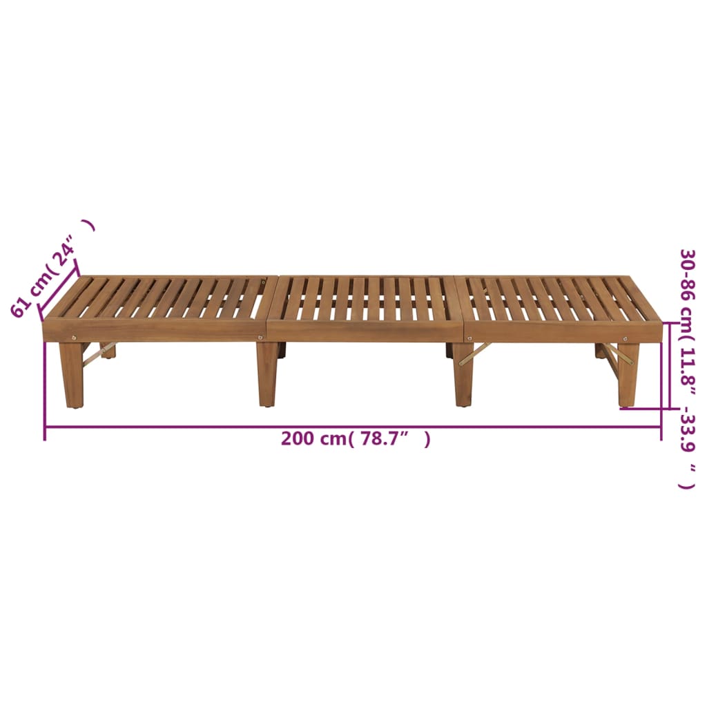 Bain de soleil pliant avec coussin en bois d'acacia massif