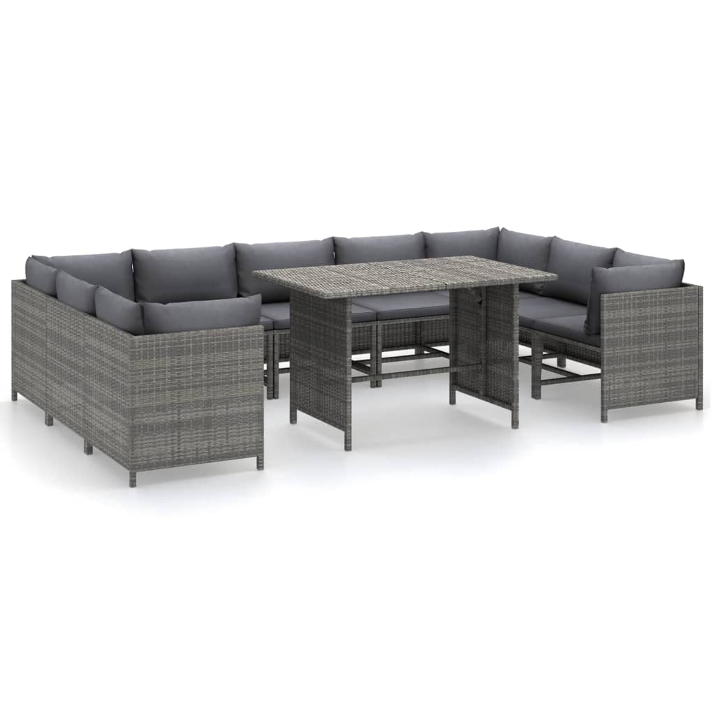 Salon de jardin 10 pièces avec coussins, en résine tressée, gris