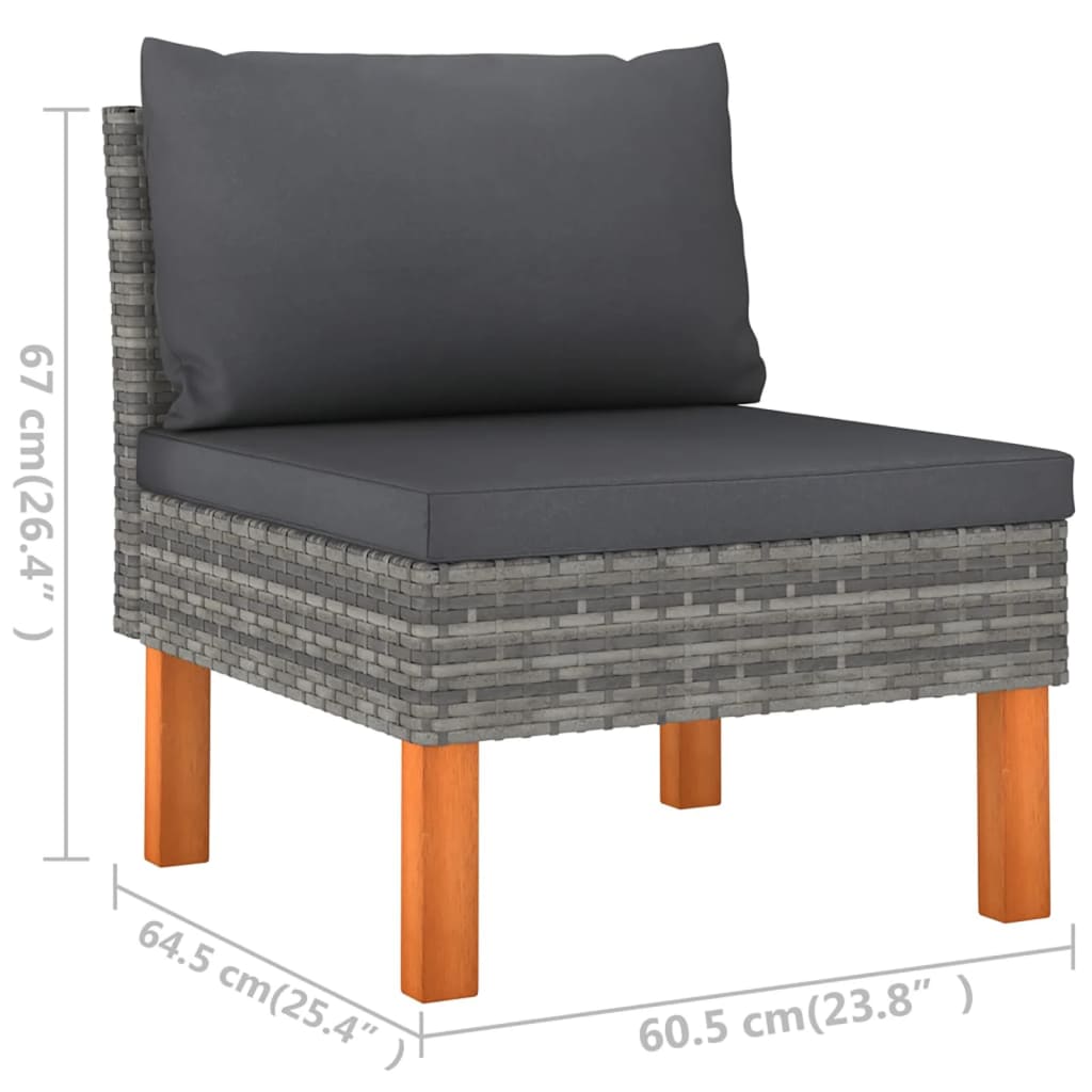 5-tlg. Garten-Lounge-Set mit Kissen Poly Rattan Grau