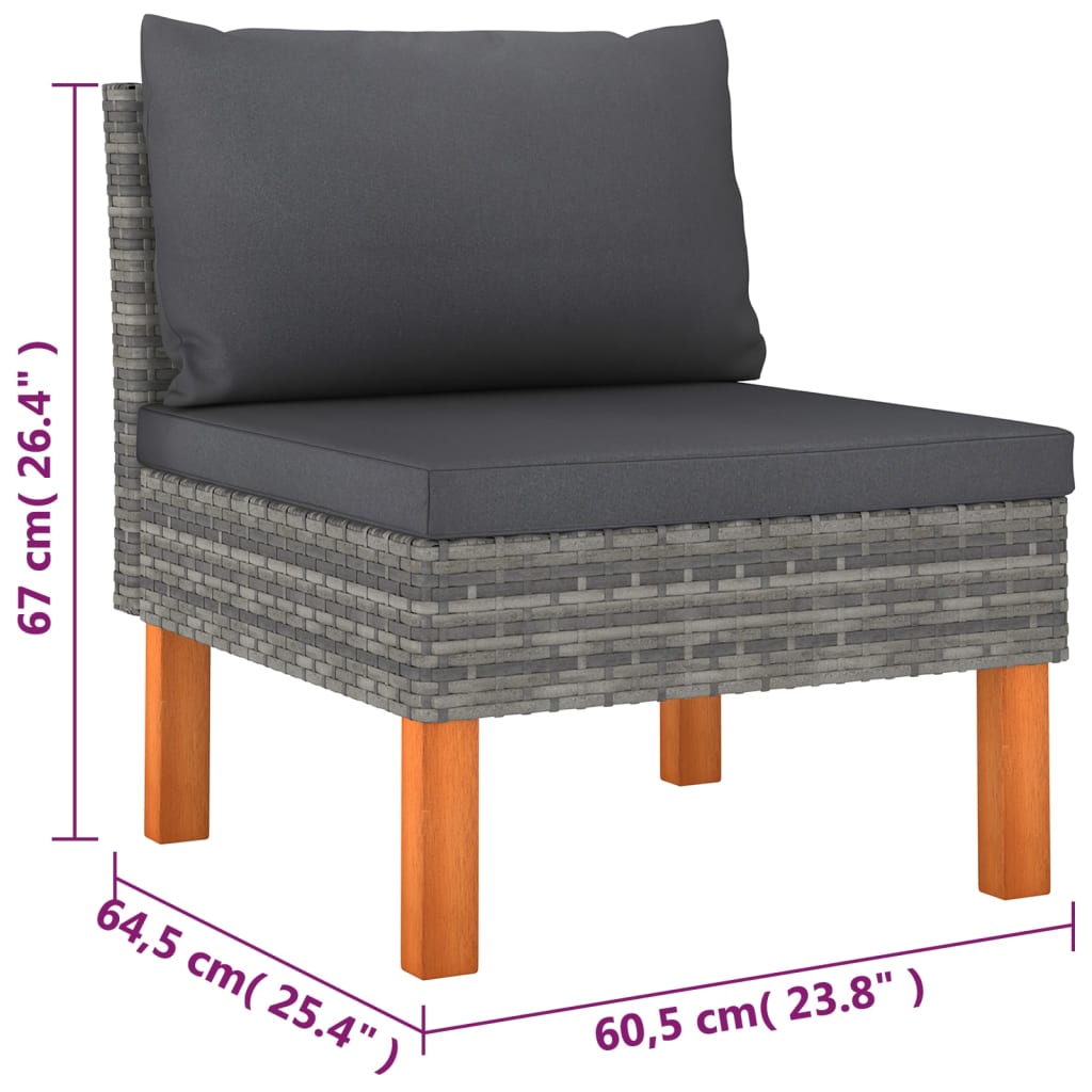 6-tlg. Garten-Lounge-Set mit Kissen Poly Rattan Grau