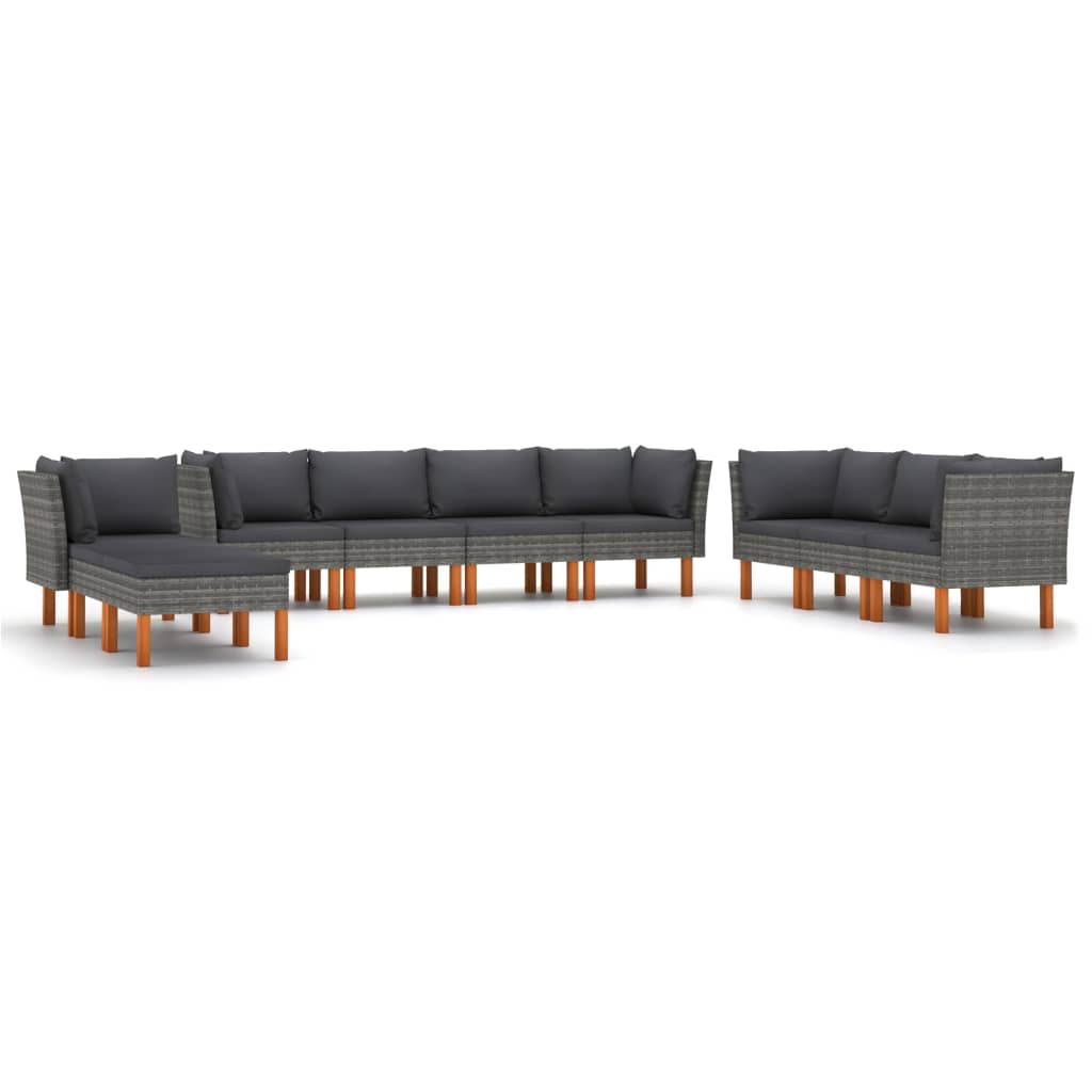Salon de jardin 10 pièces avec coussins, en résine tressée, gris