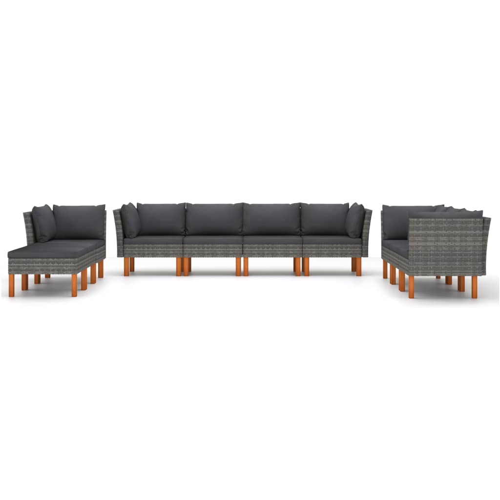 Salon de jardin 10 pièces avec coussins, en résine tressée, gris