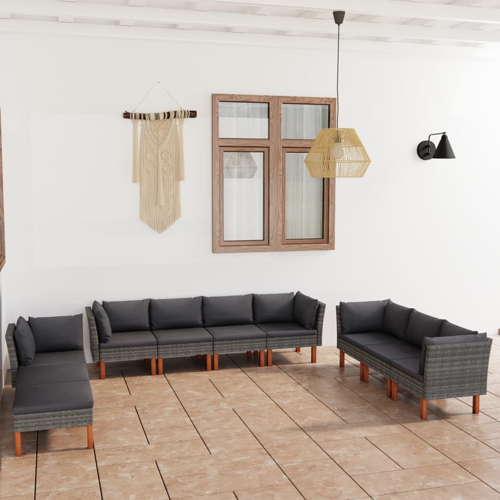 Salon de jardin 10 pièces avec coussins, en résine tressée, gris