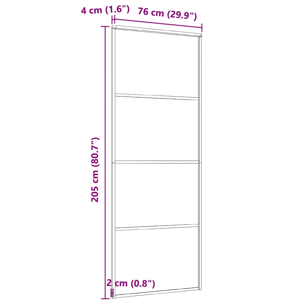 Schiebetür Aluminium und ESG Glas 76x205 cm Schwarz