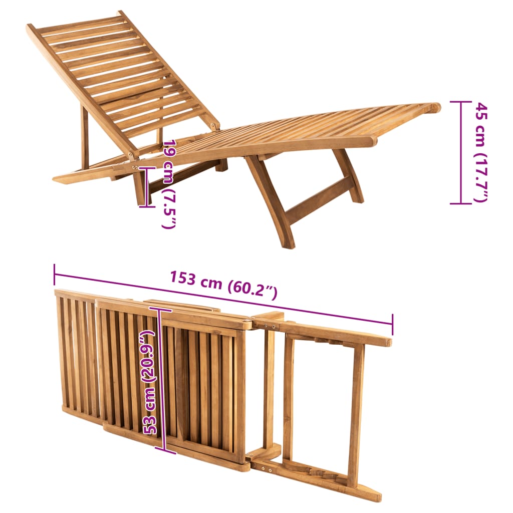 Chaise longue en bois de teck massif