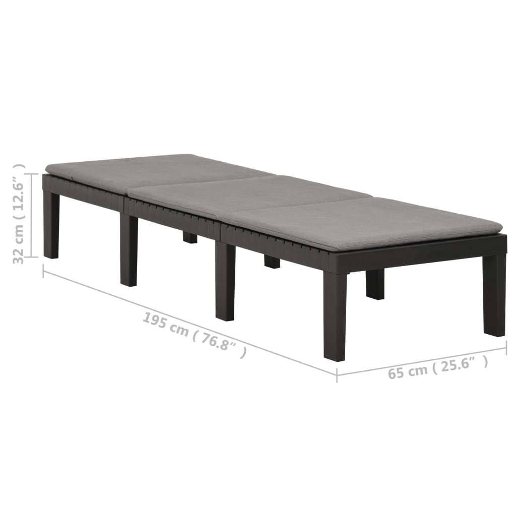 Chaise longue avec coussin en plastique anthracite