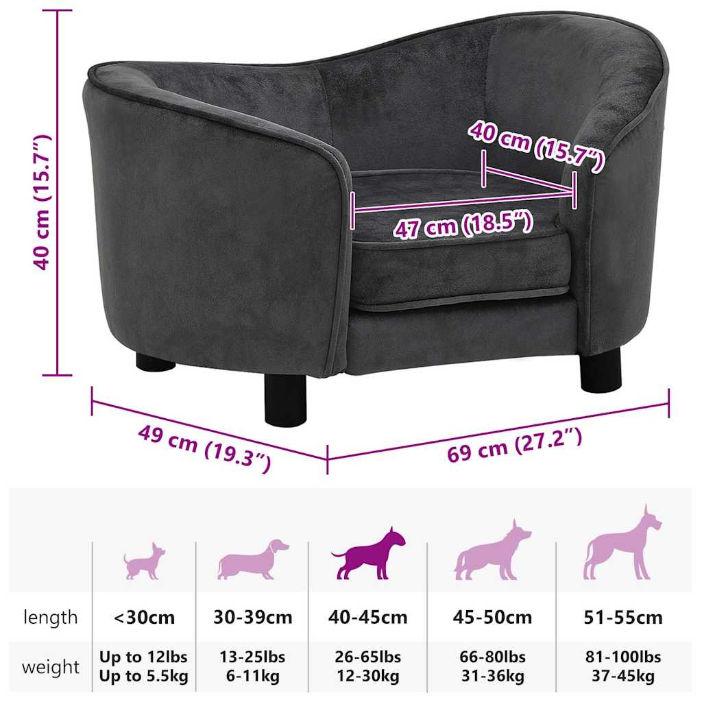 Hundesofa Dunkelgrau 69x49x40 cm Plüsch