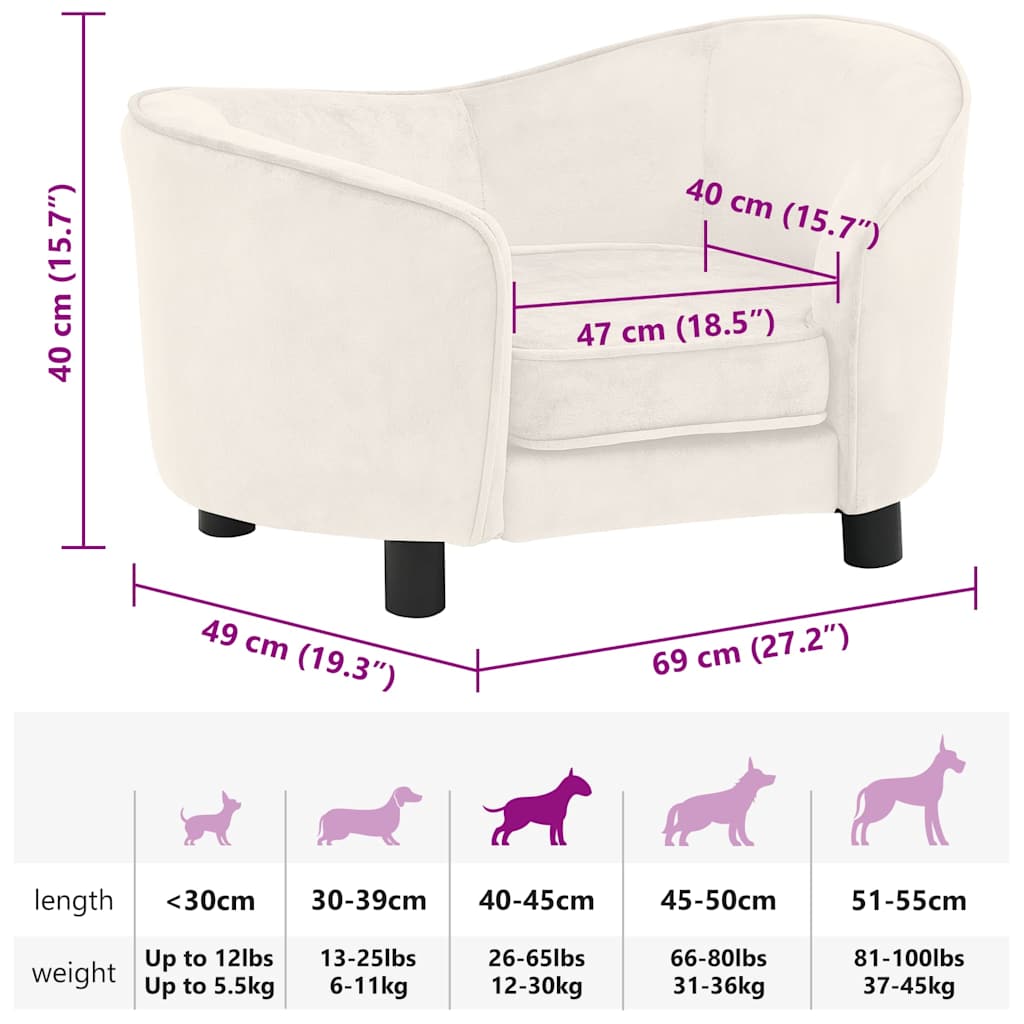 Hundesofa Creme 69x49x40 cm Plüsch