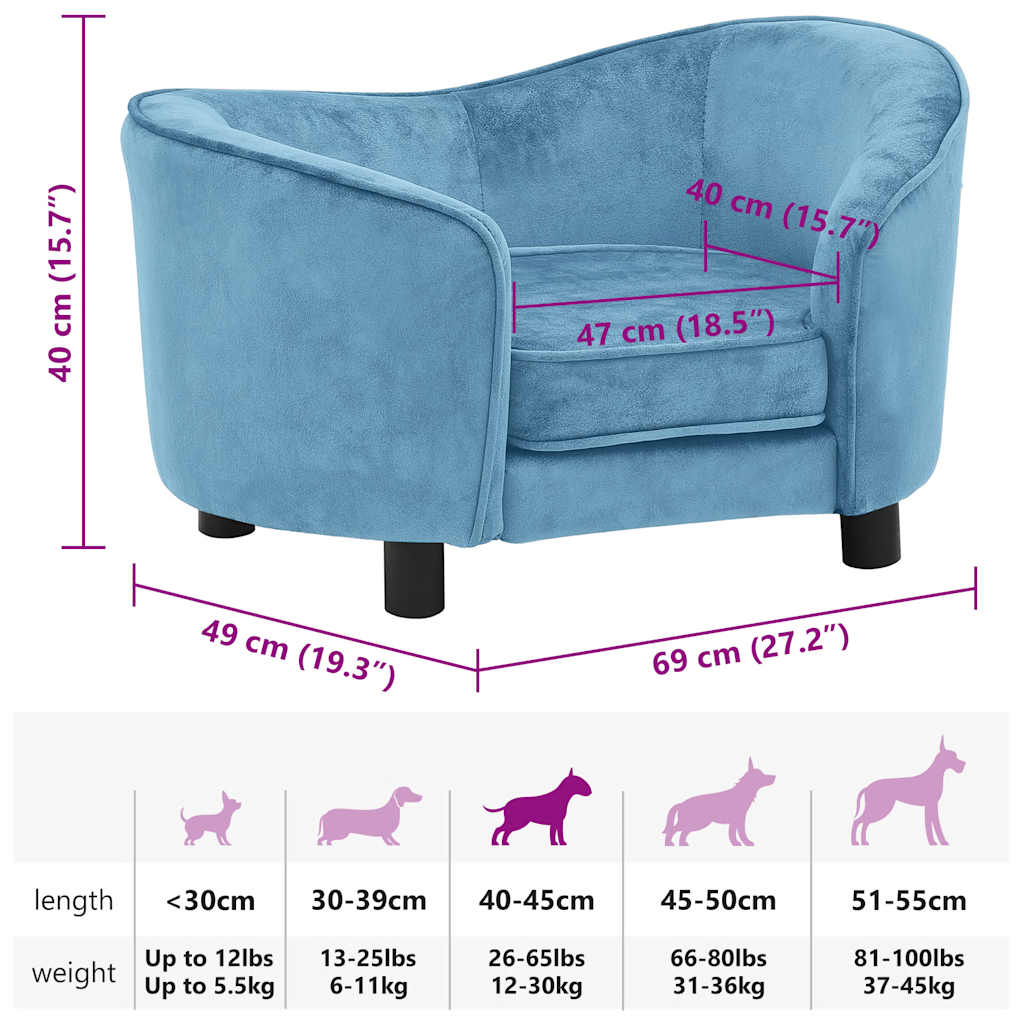Hundesofa Türkis 69x49x40 cm Plüsch